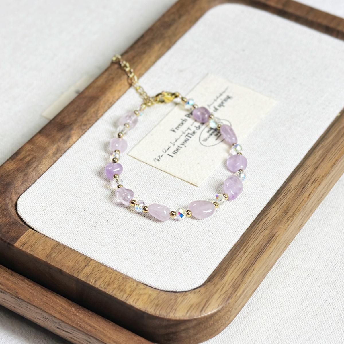 Cross-Border Natural Crystal Bracelet: Black Rutilated Quartz, Purple Jade, European & American Titanium Steel.