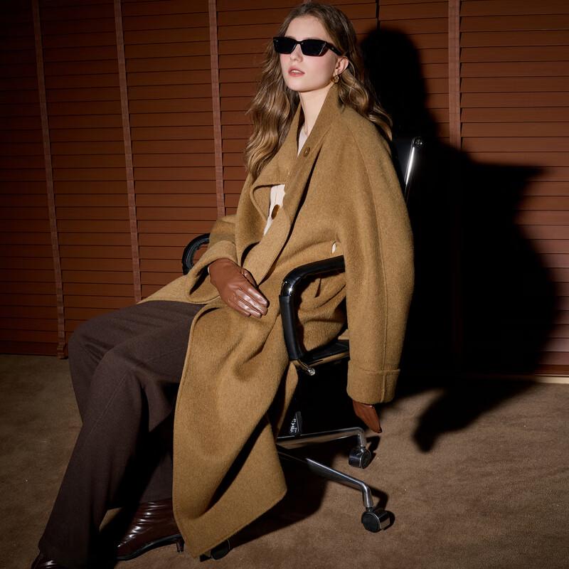 

Sancai Women s Merino Wool Blend Stand Collar Long Coat M