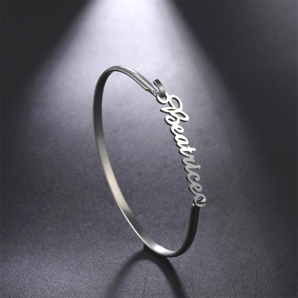 Customized Name Bangles Stainless Steel Custom Name Personalized Letter Arabic Hebrew Jewelry Fashion Valentine's Day Gifts
