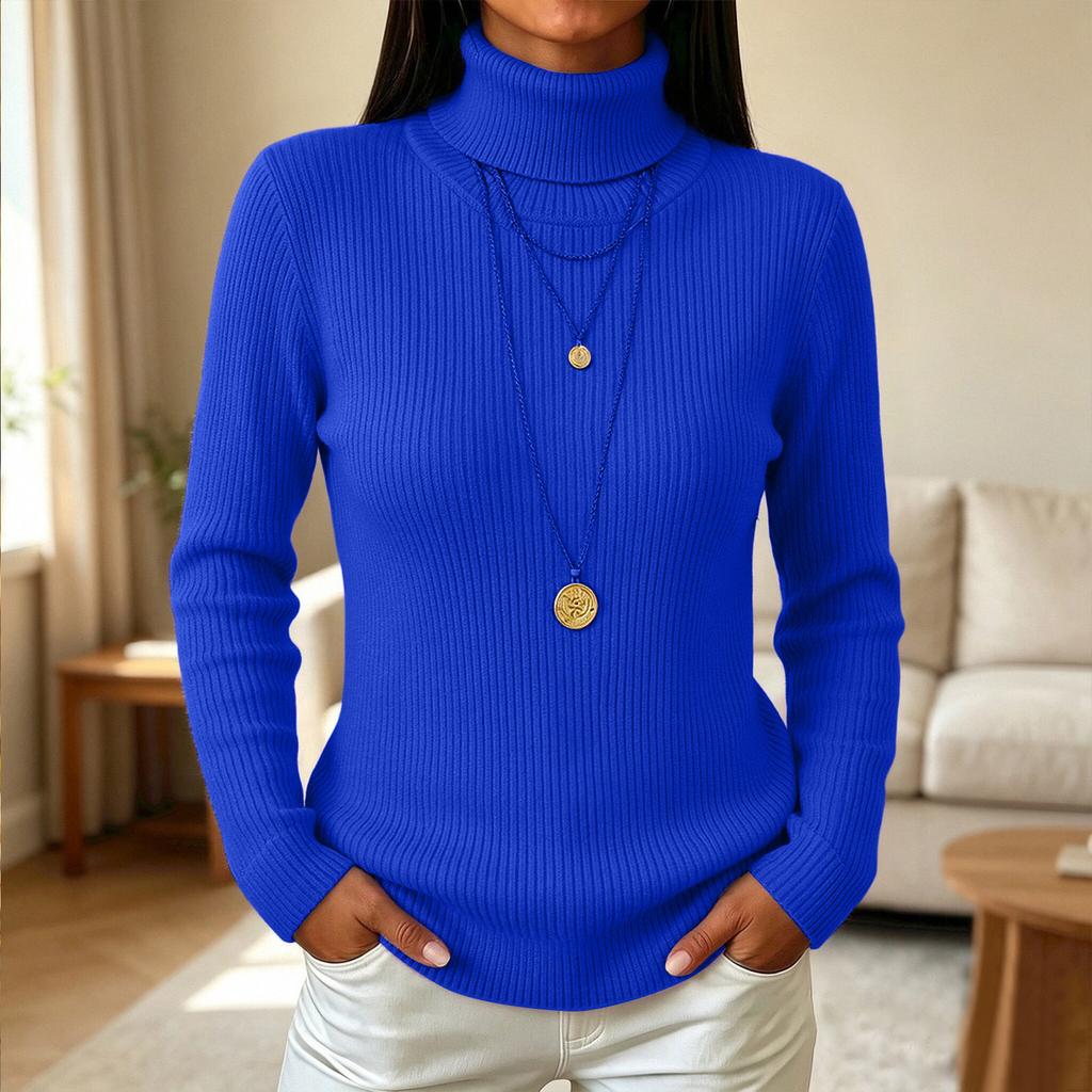 Women's Turtleneck Knit Sweater Long Sleeve Color Pullover for Fall Winter Casual Wear
