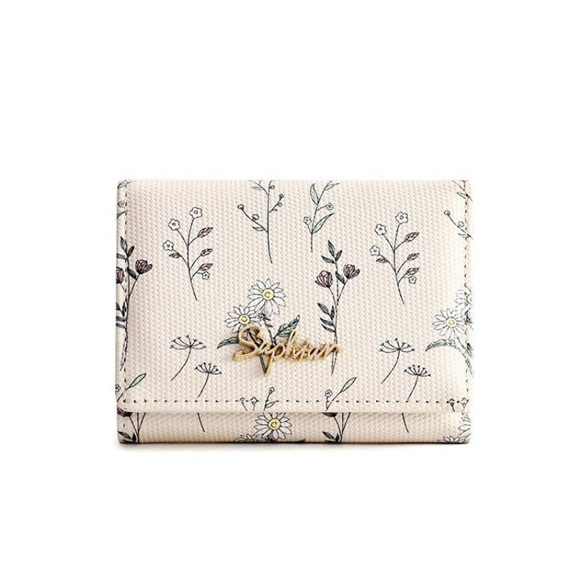 Small Wallet Tri-fold Flower and Plant Short Wallet Small Fresh Coin Purse Student Cute Card Case
