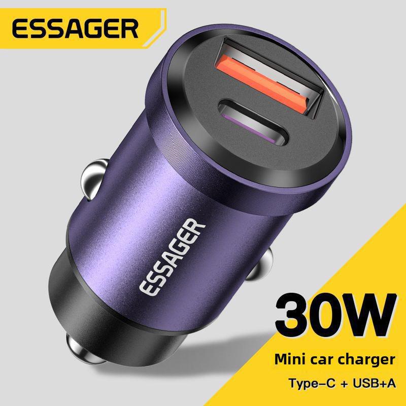 

ESSAGER Gyro Mini Car Charger 45W/30W USB PD+QC3.0 Fast Charge Dual USB-A 30W синий