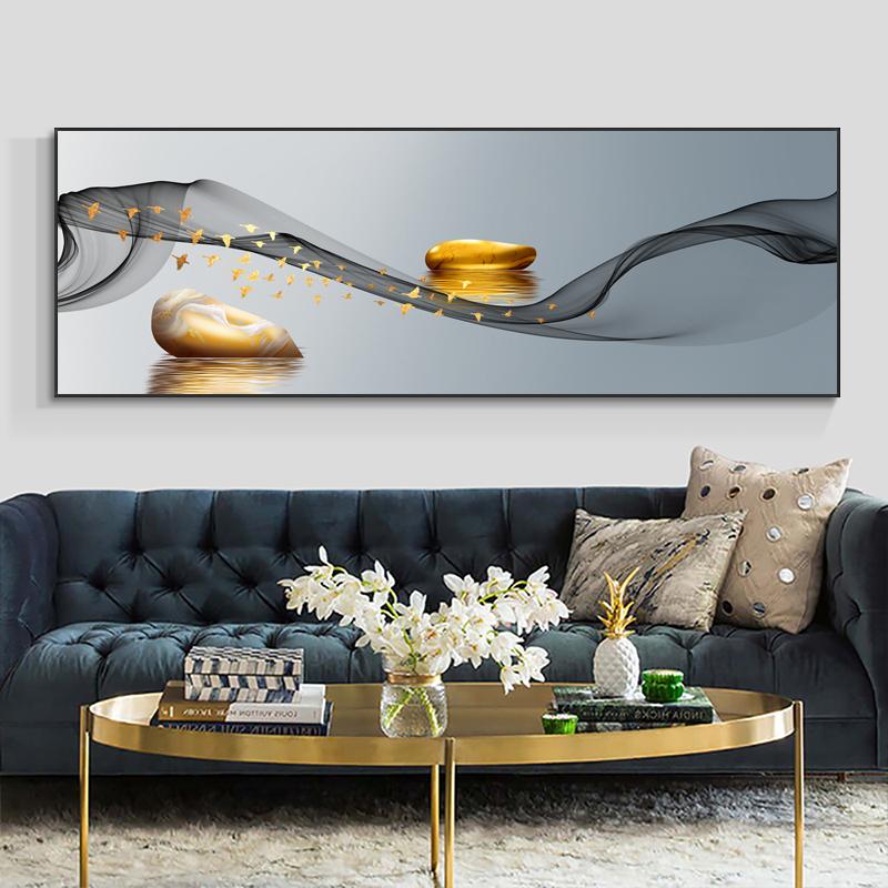Abstract Golden Lucky Stone Posters and Prints Modern Canvas Painting Wall Art Pictures for Living Room Deer Home Decor No Frame
