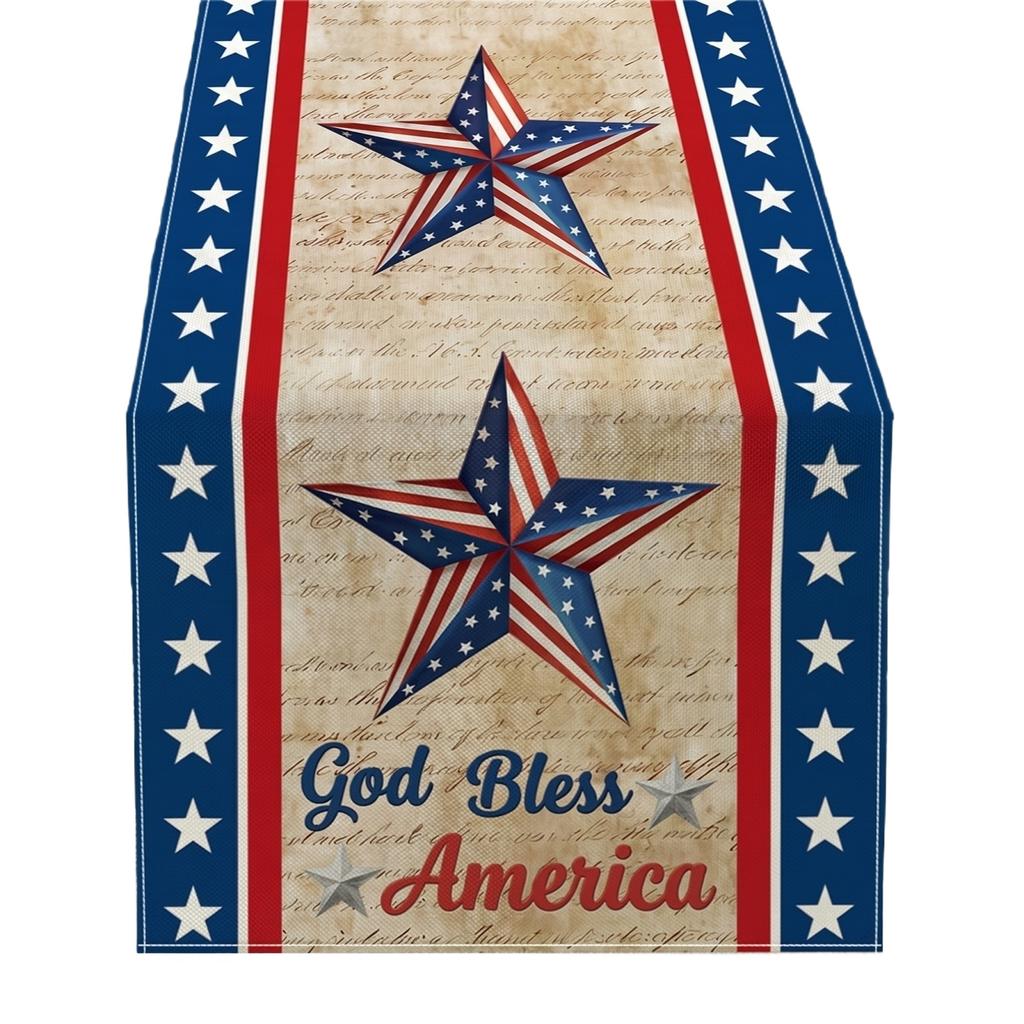 6. US 0th Anniversary Kitchen Decor Table Runner, US Independence Day Premium Tablecloth