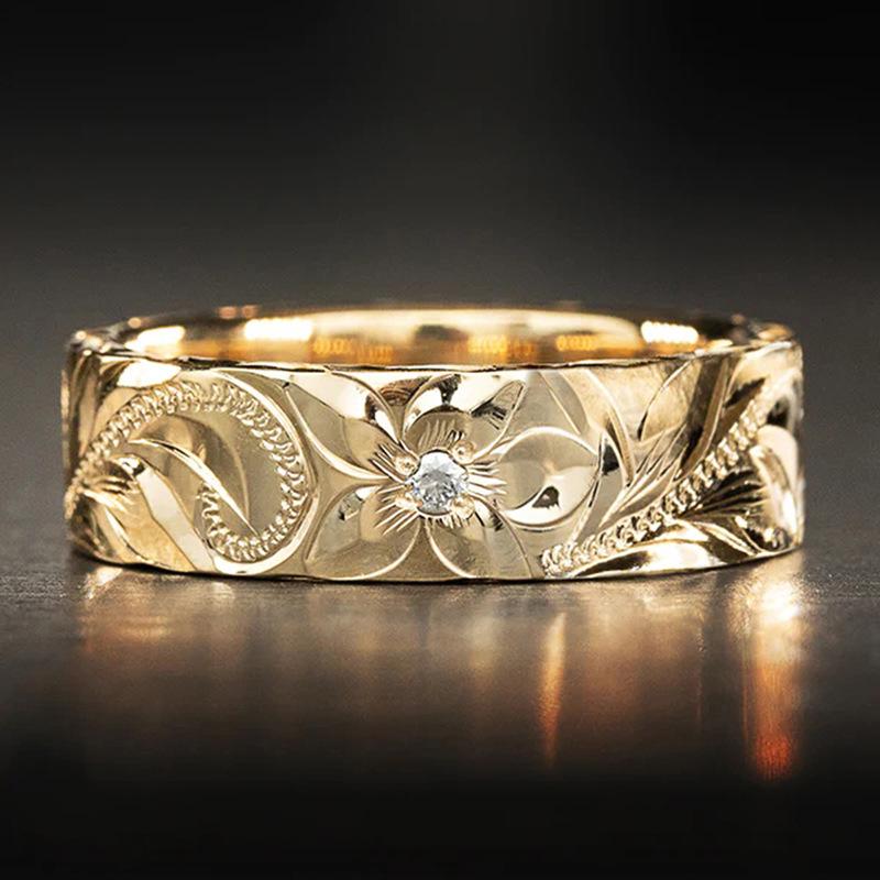 

1Pc Stylish Flower Ring with Embossed Design, Fresh Ethnic Style, with Accessories 10 золотой