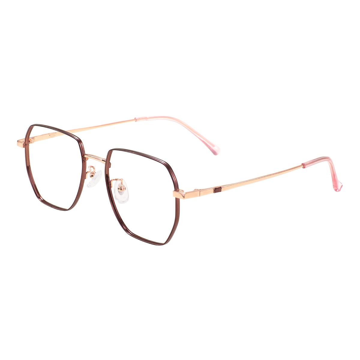 

New Men Simple Geometric Prescription Glasses Women Fashion Polygon Metal Square Optical Eyewear Progressive Reading Eyeglasses Single Version&1.56&None коричневый