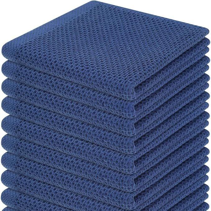 3 Piece Cotton Waffle Weave Towels Set 34x34cm Soft Absorbent Lightweight Kitchen and Bathroom Towels Durable Textured Fabric