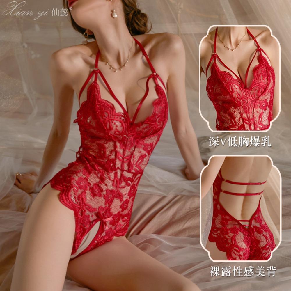 Xianyi Sexy Lingerie Sexy Lace Backless Open Onesie Deep V Perspective Passion Suit Midnight Temptation 423