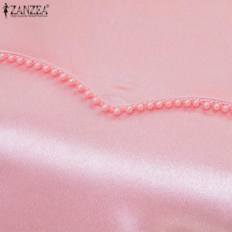 ZANZEA Damen Lässiges Sommerkleid mit Rundhalsausschnitt und kurzen Ärmeln