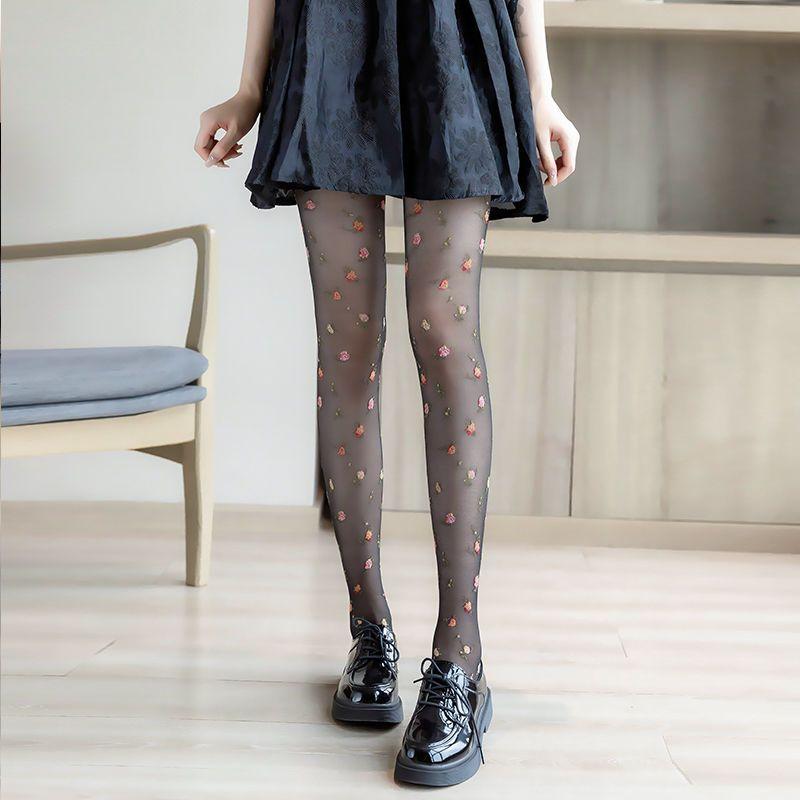 Pastellfarbene florale Strumpfhose japanischer Stil Blumenmuster süße Strümpfe