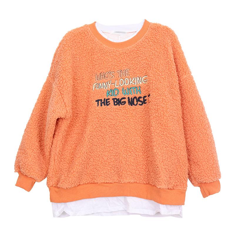 Women's Fleece-Lined Lamb Wool Sweatshirt, Trendy Winter Korean Style, Loose Fit, Plus Size, Faux Two-Piece