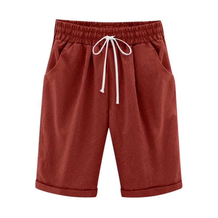 Women's Comfortable Linen Casual Beach Shorts Loose Solid Color Fifth Pants with Pockets