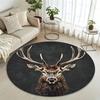 Flannel Printed Round Rug With Deer Head Design For Home Decor Soft Floor Mat Wildlife Art Theme Modern Interior