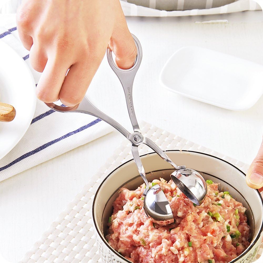 2 PCS None-Stick Meat Ballers, Stainless Steel Meat Baller Tongs, Cake Pop Meatball Maker Ice Tongs, Cookie Dough Scoop for Kitchen. (1.38" and