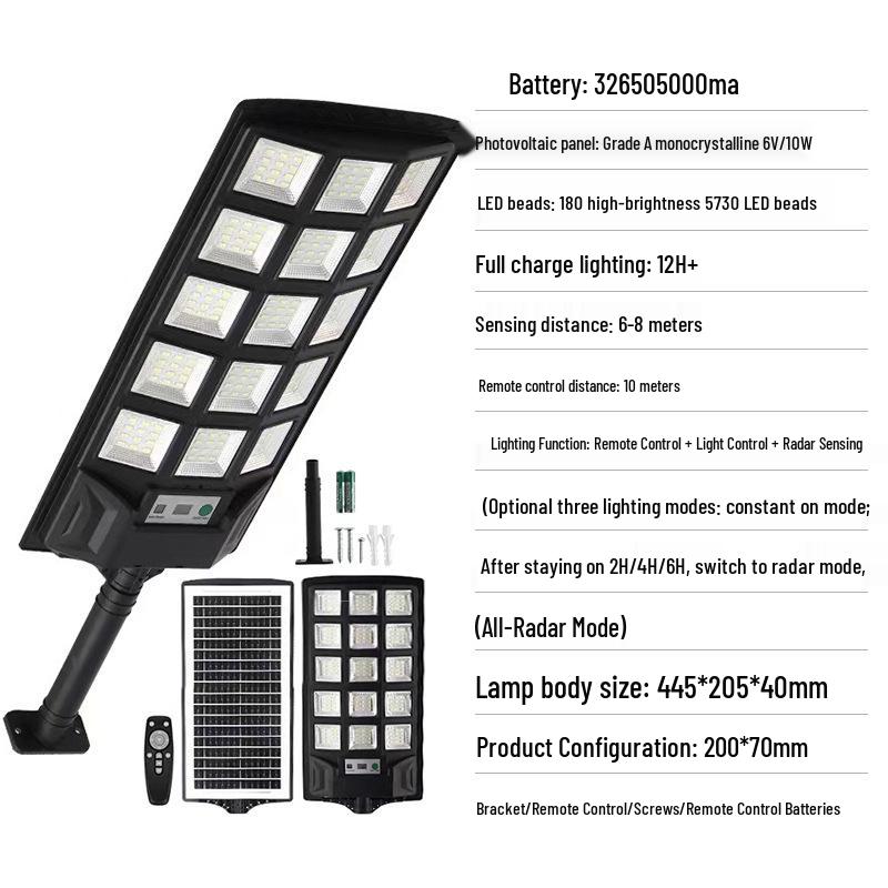 Solar Street Light with Three-Sided Illumination & Remote Sensor - Waterproof Courtyard Wall Light
