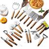 Acacia Wood Kitchen Gadget Set: Peeler, Can Opener, Egg Beater, Pizza Cutter, Cheese Shovel