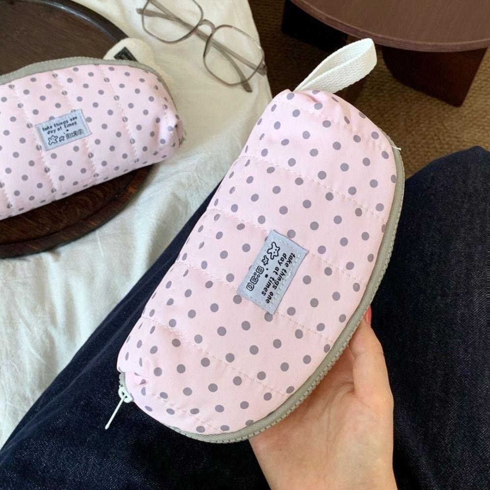 Large Capacity Pen Bag Polka Dot Print Cosmetic Pouch Cute Stationery Organizer  Students