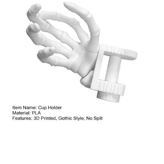 3D Printed Bone Hand Cup Holder, Skull Skeleton Hand Coaster for Desk, Halloween Gothic Drink Stand for Chair