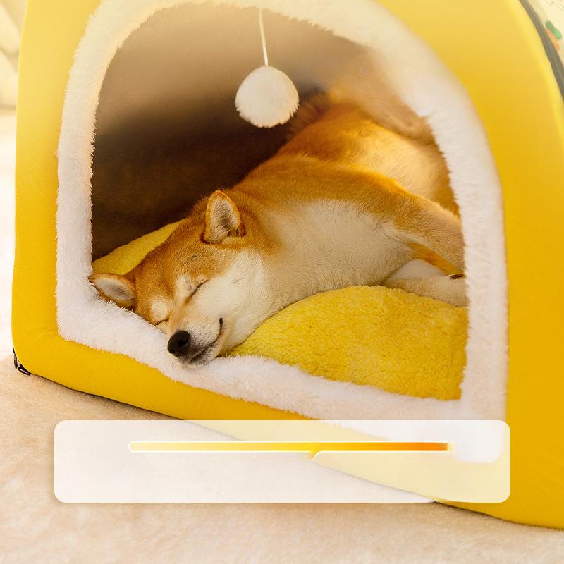 Yellow Colorful All-printed Curved House Kennel for Medium and Large Dogs Semi-enclosed Large Space Warm Pet Dog Kennel Dog Bed