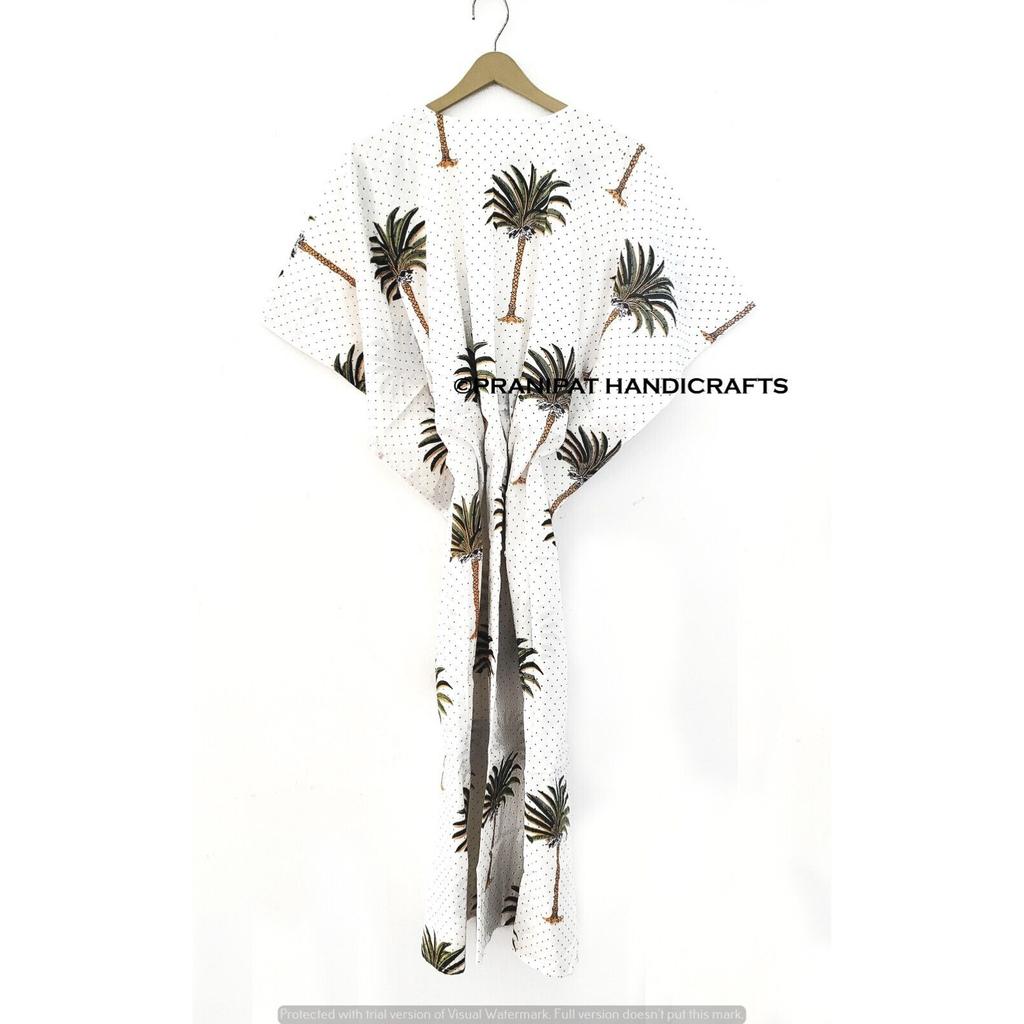 Women Cotton Hippie Summer Sleepwear Palm Tree Print Long Maxi Caftan Dress CKFTN-SCRN-FULL-BUYIT-103