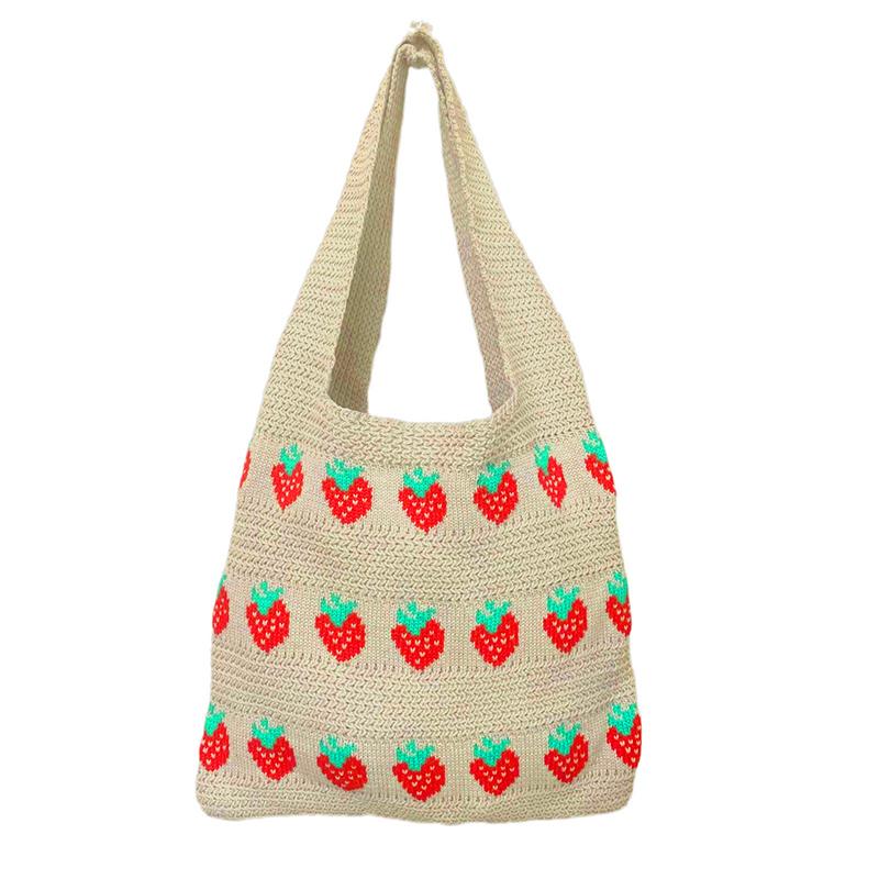 Повседневная милая вязаная сумка-тоут с принтом клубники, большая вместимость, на плечо, для покупок, женские подарки