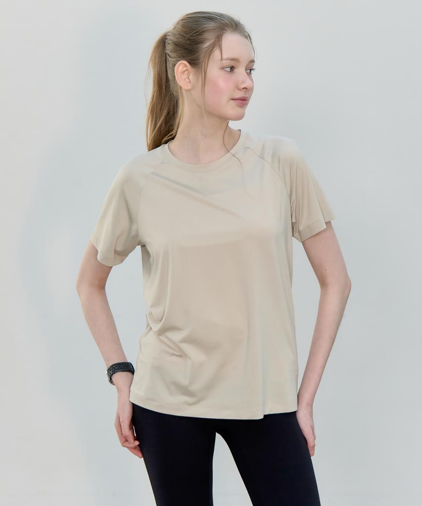 BASIC HOUSE Women'S Cool Breeze Raglan Round Short Sleeve T-Shirt Beige Lzts3223 (A Type)