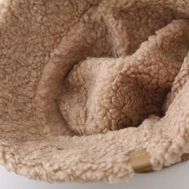 Women's PVC Lamb Fleece Double-Sided Fisherman Bucket Hat Autumn Winter Thickened Warm Windproof 6-Panel