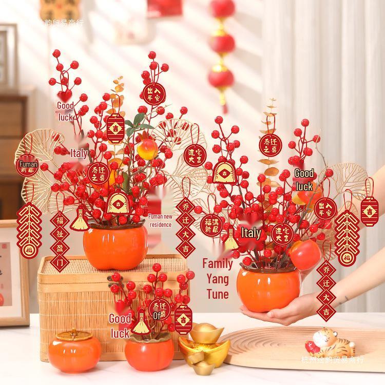 Housewarming Persimmon Ornament Set: Good Fortune Figurines for New Home Gifts and Moving-in Celebrations