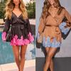 Women's V-Neck Robe Dress with Bow Tie Belt and Lace Trim, Long Sleeve Lounge Gown In Multiple Colors