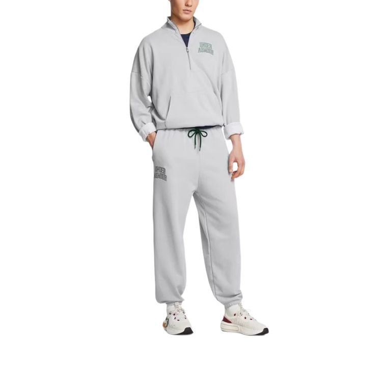 Under Armour Icon Hwt Terry Letter Print Breathable Comfortable Mid Waist Casual Pants Men Pants Light-Gray 1386551-011