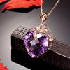 Elegant Heart-Shaped Amethyst Pendant Necklace with Golden-Tone Clasp – Sparkling Purple Gemstone Jewelry for Women, Perfect for Casual or Formal Occa