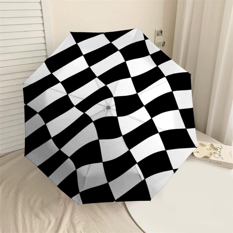 

1PC Checkerboard Flag Automatic Open/Close Umbrella with Windproof, 8-Rib Sturdy Canopy, Durable Ribs, Fashionable Design1316A
