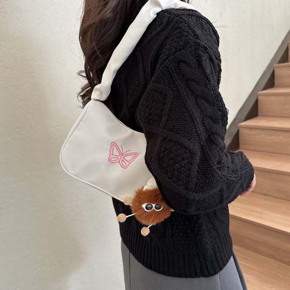 Borsa Sottobraccio Mezzaluna Ricamata in Oxford Nylon Borsa Tote con Fiocco per Esterno