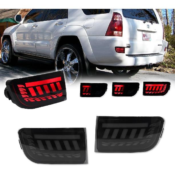 для 2003-2005 Toyota 4Runner, 2002-2009 Toyota Land Cruiser Prado 120 Задний бампер Отражатель Последовательный указатель поворота Стоп-сигнал Задние фонари Затемненный корпус 3 ДЮЙМА Smoked Lens