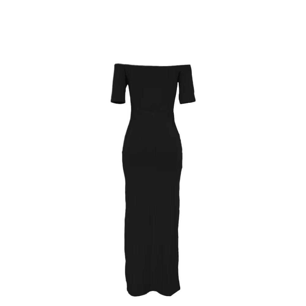 In stock, European and American summer new dresses women's clothing one-word shoulder split printing casual loose long dress
