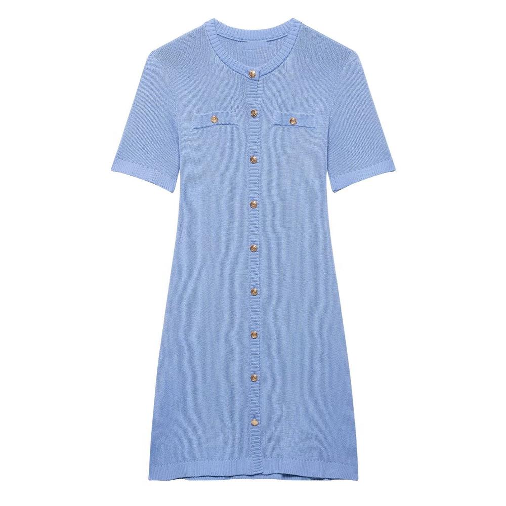 

2025 Spring/Summer Women s Versatile Knit Dress with Front Buttons Large