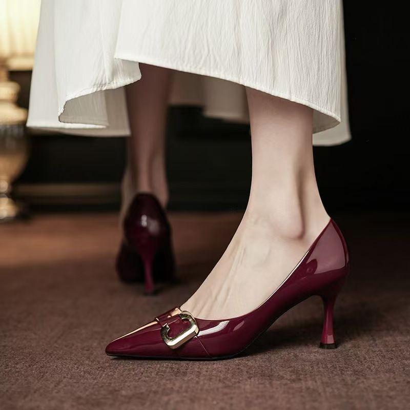 Fashion Hot selling Summer 2025 New Style Patent Leather High Heels Sharp Pointed Toe Women's Shoes Fashionable All-Match Stilettos