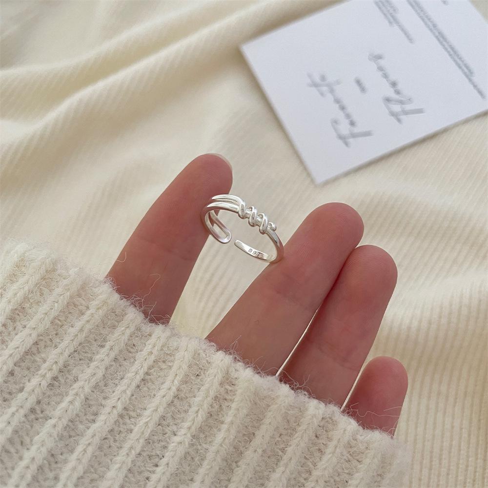 925 Sterling Silver Retro Brushed Open Finger Ring - Women's High-End Niche Light Luxury, Trendy and Non-Fading.