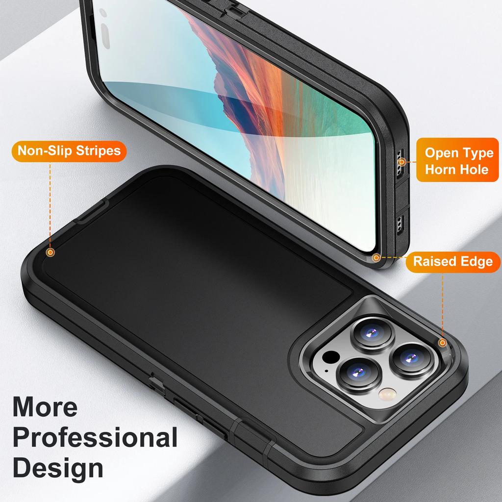 3 In 1 Defend Armor Shockproof Case For iPhone 11 12 13 14 15 Plus 16 Pro Max 7 8 SE 2022 Xs XR Plastic Frame TPU Back Cover