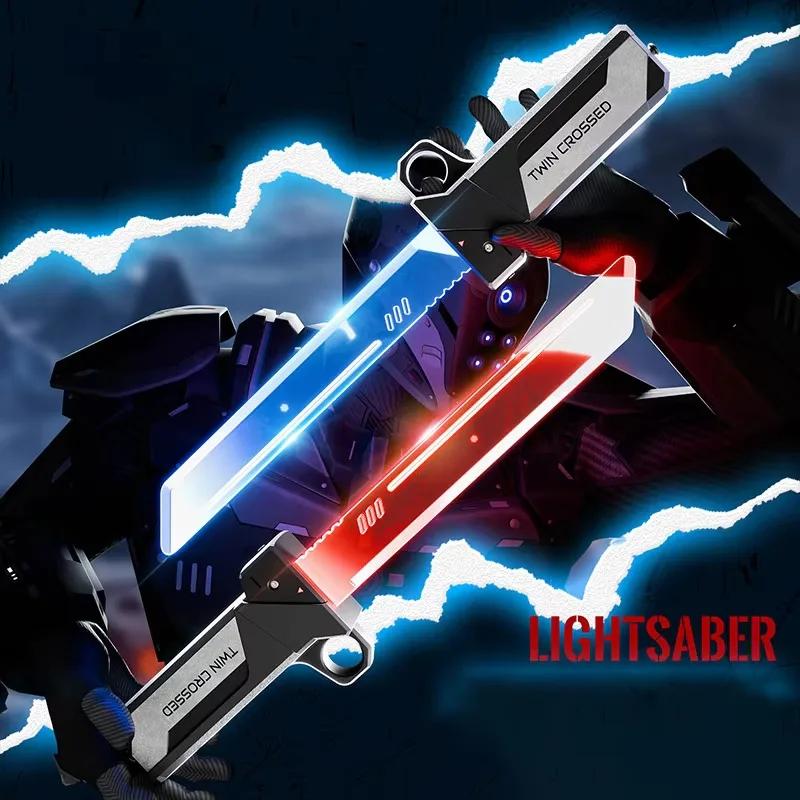 Bright Double Edged Telescopic Lightsaber Flash Sword With Red And Blue Light For Cosplay Sword Toy Party Family Interactivetoy