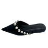 Flat bottom pointed sandals women wear summer 2025 new gentle French fairy white pearl bag head half slippers