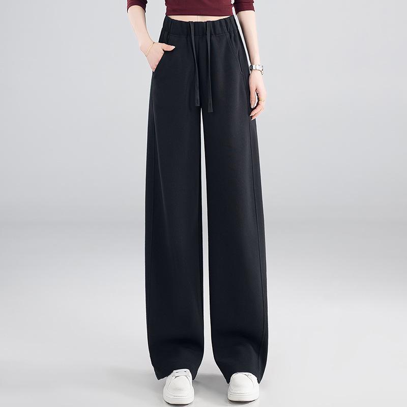 Women's Stylish Elastic Waist Wide-Leg Pants - Spring/Autumn 2026 Lace-Up Casual Drape