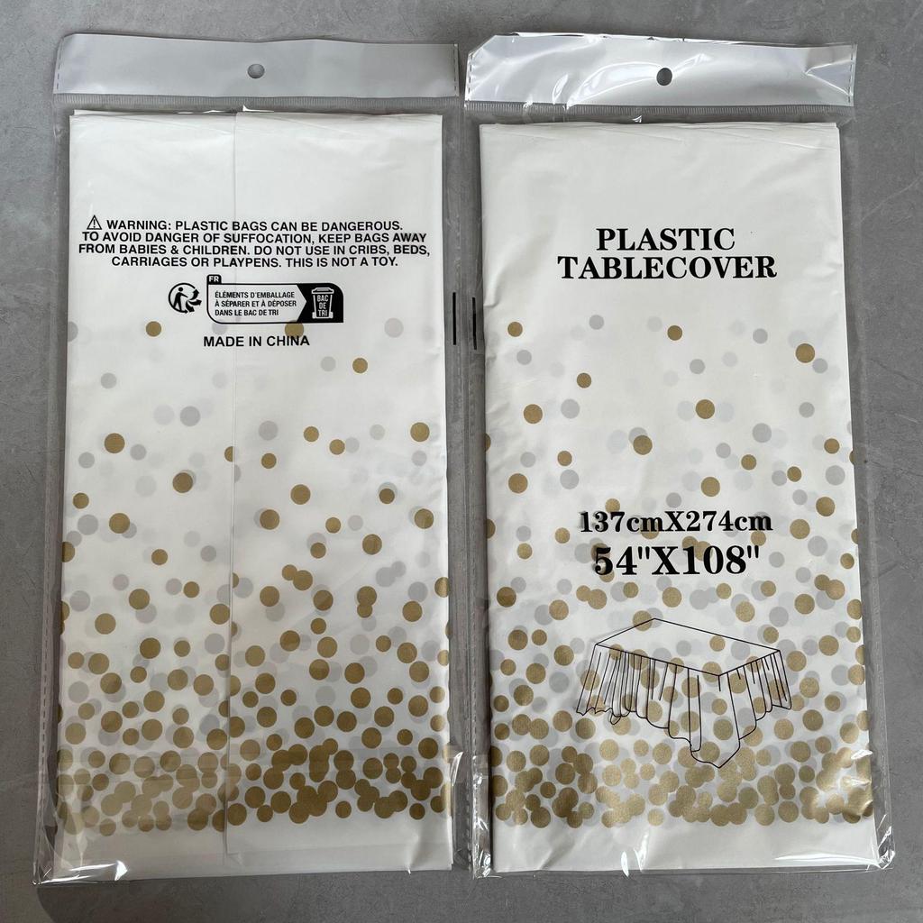 Black Gold Dot PEVA Tablecloth - Rectangular, Disposable, Waterproof, Oil-Proof for Festival Party Decoration