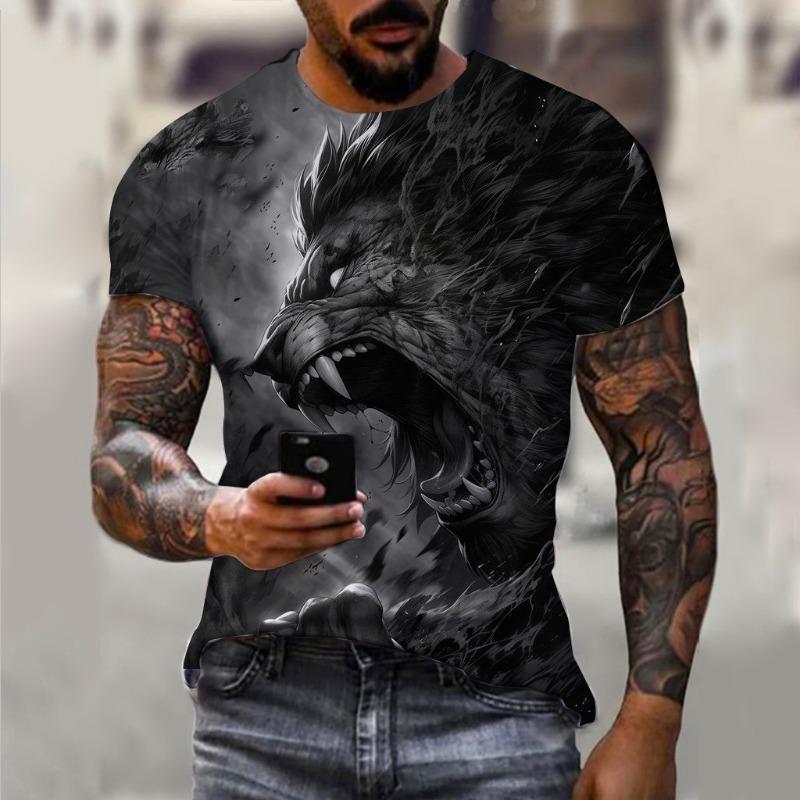 

Мужская футболка с летним рисунком льва с 3D-принтом, летняя женская уличная одежда, модная рубашка 6xl