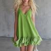 Elegant Ruffled Hem Splicing Party Dress V-neck Sleeveless Fashion Summer A-line Dress Loose Sweet Women's Casual Solid Color Mini Camisole Dresses
