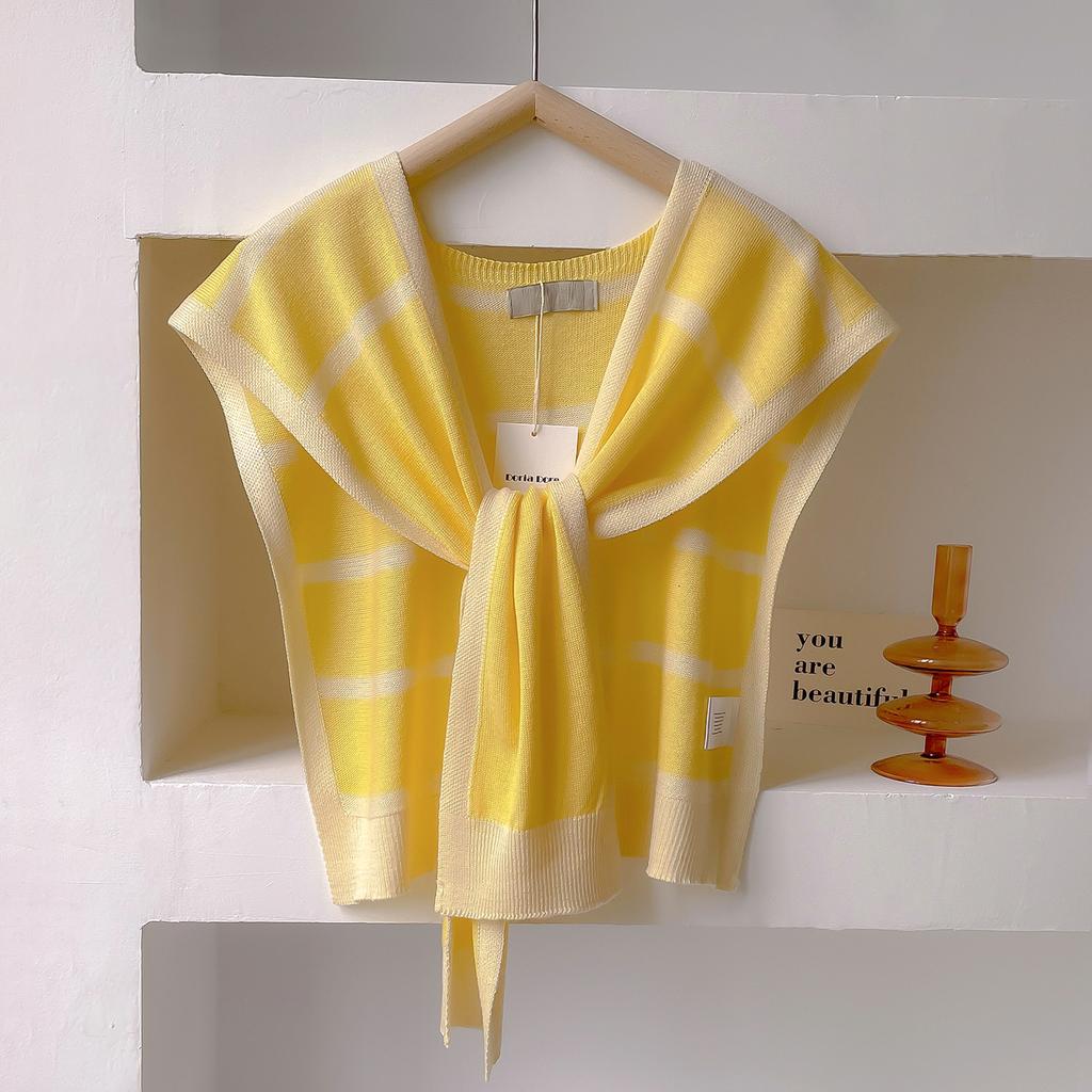 Korean Knitted Shawl Summer Air Conditioning Fake Collar Neck Knit Thin Knotted Cape Shoulder Scarf For Women Fashion