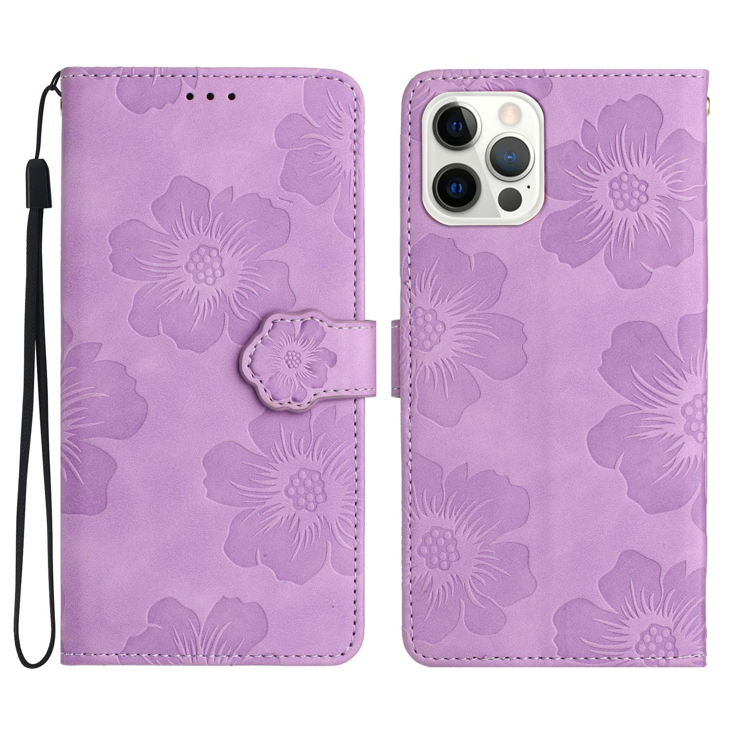 

For iPhone 16 Pro Max Case Blooming Floral Flip Leather Phone Cover Purple