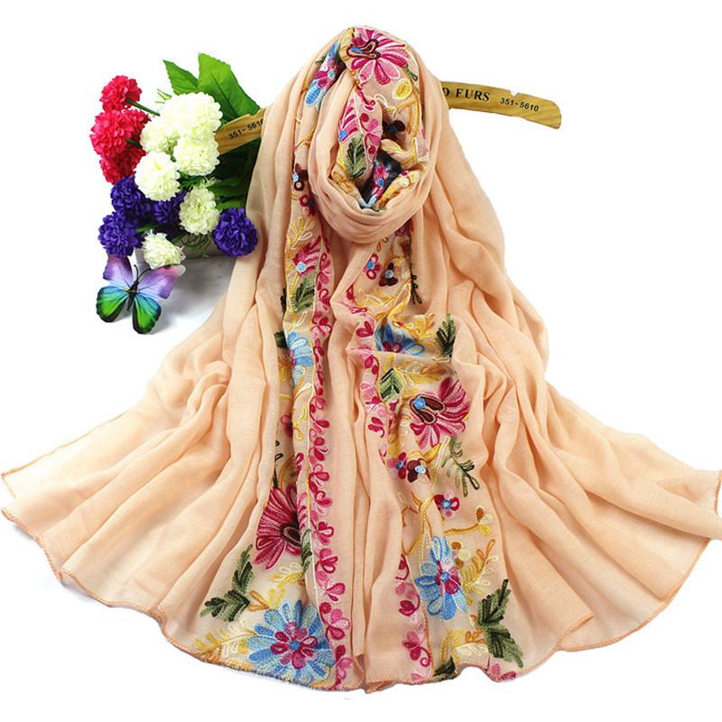 Retro Nepalese Style Ethnic Style Cotton and Linen Embroidered Scarf for Women's Literary Spring  Autumn and Winter Shawl Embroidered Flowers