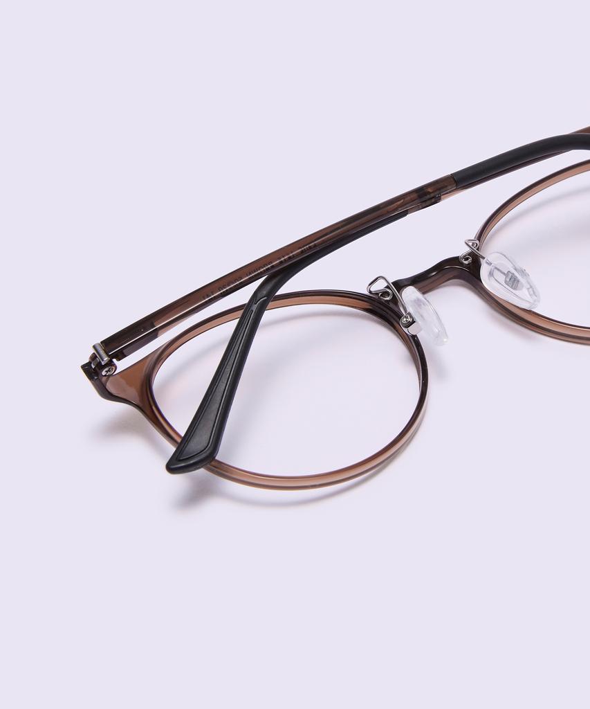 Alloaiweeo [Air Flex] Al6405 1616G Airflex Ultra-Lightweight Semi-Oversized Round Brown Eyeglass Frame Blue Light Lens Selection