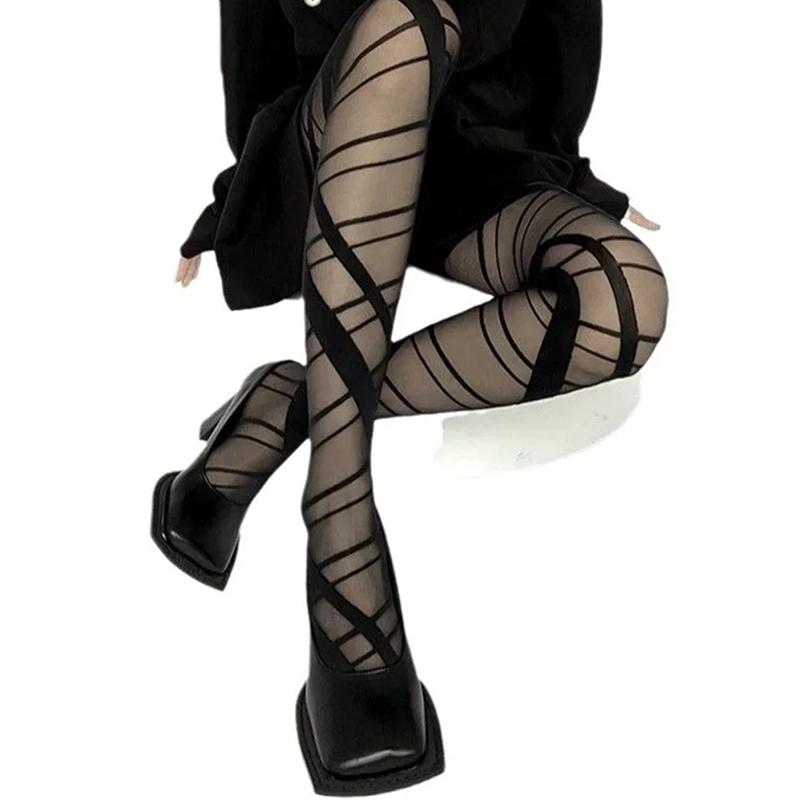 Cross Strappy Pantyhose, High Waist Semi-Sheer Footed Pantyhose, Women'S Stockings & Hosiery